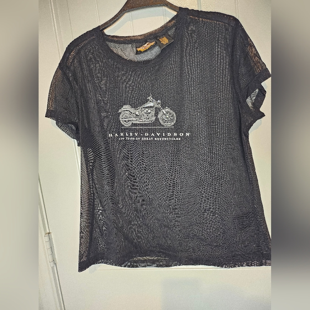 VTG Harley Davidson 100th Anniversary Mesh Top XL Sheer Y2K Biker